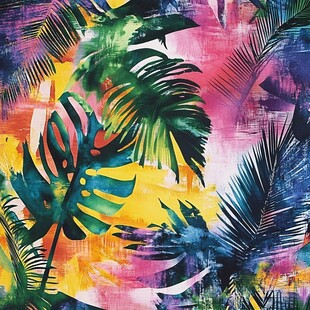 热带植物多彩抽象艺术图案