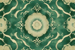 中式古典绿底花卉纹样