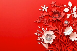 红色剪纸风花卉背景图