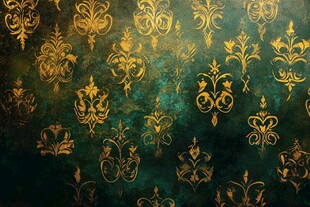 复古绿底金色花纹图案