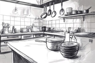 简约风黑白厨房场景图