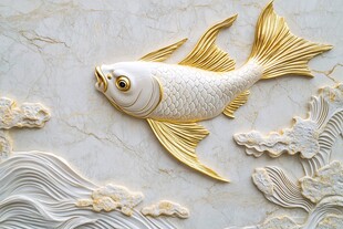 金尾白鲤浮雕 祥瑞之景