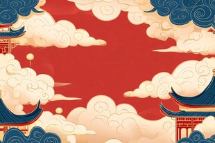 古风中式云绕楼阁背景图