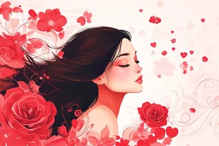 浪漫玫瑰中的梦幻女孩