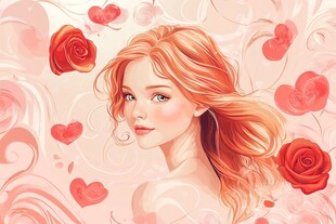 红发佳人 浪漫玫瑰相伴