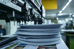 工厂内的报纸印刷生产场景