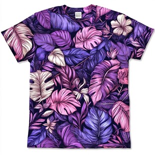 紫色热带植物印花T恤