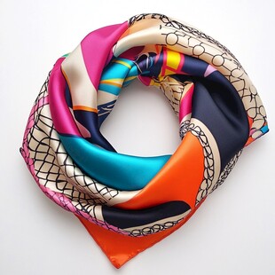 多彩印花时尚真丝方巾