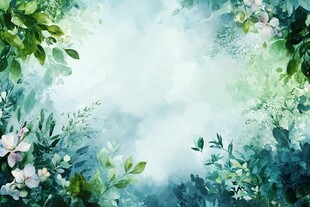 梦幻绿植花卉水彩背景图