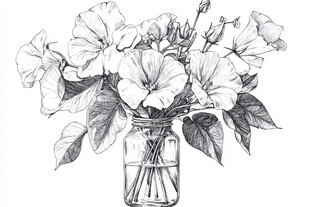 花瓶中的手绘花卉插画