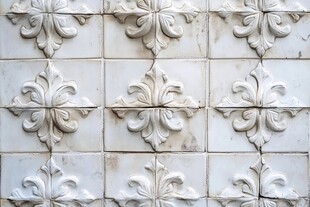 复古雕花瓷砖墙面特写