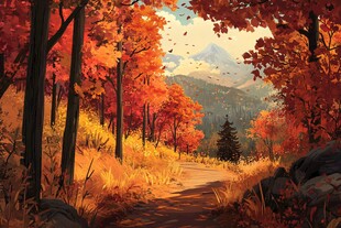 秋日山林小径的斑斓美景