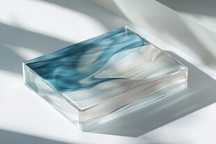 梦幻蓝白渐变透明树脂方块