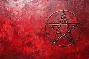 红色背景上的神秘五角星