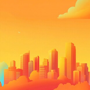 橙黄色调下的梦幻城市景观