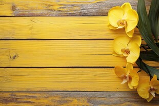 黄色木板上的美丽黄兰花