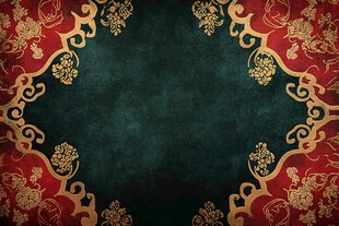 中式复古金红花纹背景图