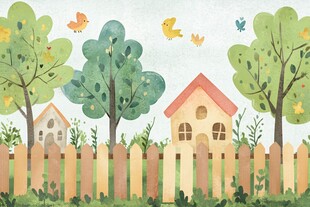 温馨田园小屋与飞鸟图景