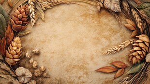 复古麦穗松果装饰画背景