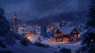 雪夜中的温馨梦幻小村落