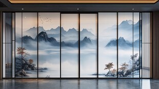 中式山水屏风 雅致空间美学