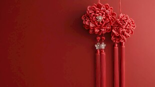 中国红手工编织花朵挂饰