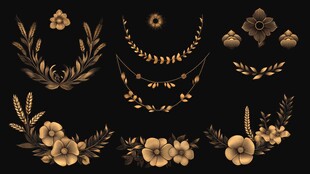 金色花卉麦穗装饰元素集