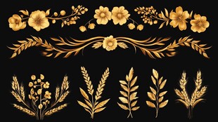 金色花卉麦穗装饰图案