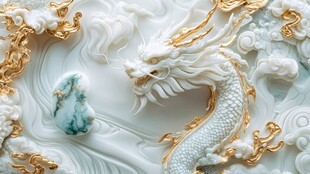 玉雕金龙戏翠石图