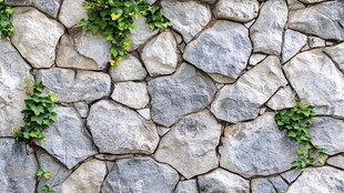 石墙攀绿藤 自然之景致