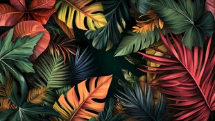 热带多彩植物叶片图案