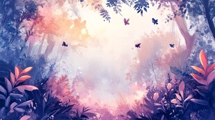 梦幻森林晨光中的蝶影