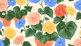 盆栽牵牛花无缝图案设计