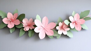 粉色纸花绿叶装饰挂饰