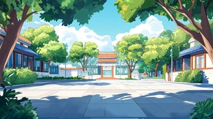 夏日校园庭院清新景象