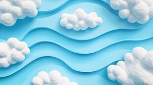 蓝色波浪上的云朵造型