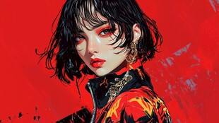 时尚红发酷飒女孩肖像