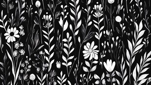 黑白花卉植物图案背景