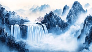 水墨山水瀑布意境图