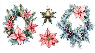 圣诞花卉装饰插画元素