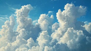 梦幻蓝天中的蓬松云朵