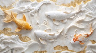 玉雕锦鲤戏于波浪之间