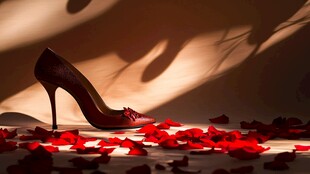 红玫瑰旁的优雅高跟鞋