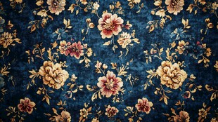 深蓝底花卉复古风图案