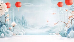 中式山水灯笼古风背景图