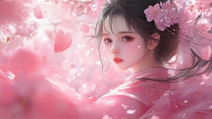 春日粉衣古风少女赏樱