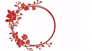 红色花卉圆形装饰图案