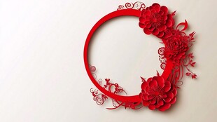 红色花卉装饰圆形边框