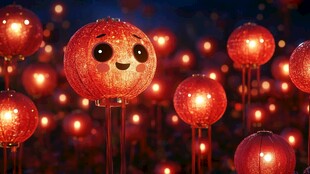 可爱笑脸红灯笼梦幻夜景