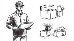 快递员与包裹物品插画
